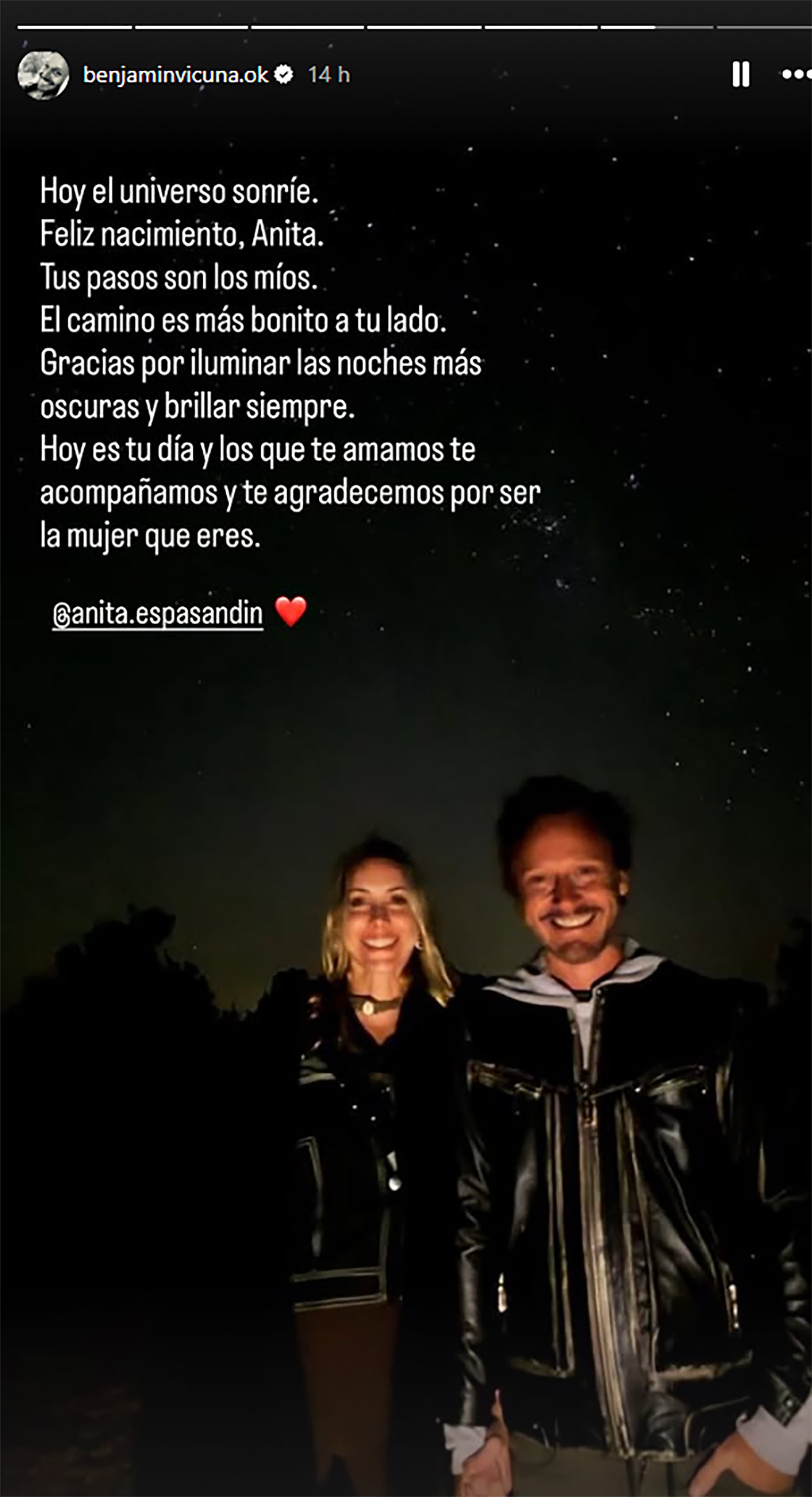 La dedicatoria de Benjamín Vicuña a Anita Espasandín por su cumpleaños