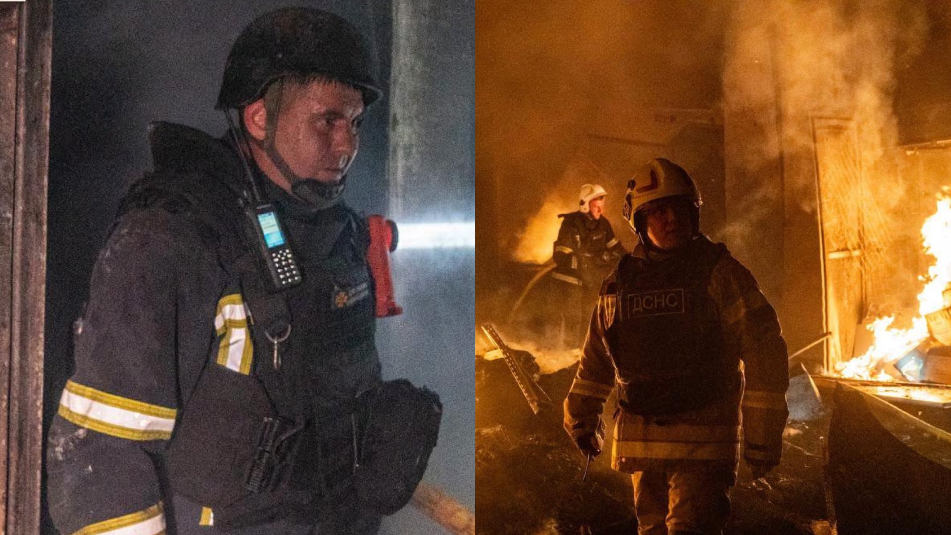 Rescatistas trabajando en Sumy para contrarrestar las llamas originadas por los bombardeos rusos (Servicio de Emergencia de Ucrania)