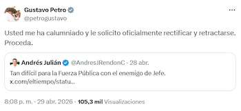 Las declaraciones en redes sociales intensificaron la controversia, con mensajes directos y acusaciones cruzadas entre el presidente y el mandatario departamental. - crédito X