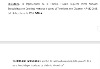 Texto en tipografía negra sobre fondo blanco correspondiente al fragmento de un dictamen de la fiscalía sobre Vladimiro Montesinos