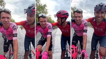 Los colombianos pasaron un gran momento juntos en el Tour de Francia. Foto: Captura de pantalla - Just Cycling Channel