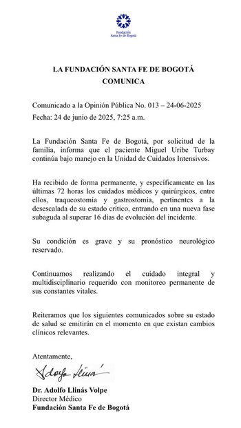Comunicado sobre el estado de
