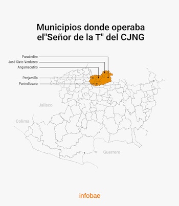 Manuel Alejandro Rendón Aguilar, alias El Señor de la T, fue detenido en Morelia; las autoridades lo ubican como presunto operador del CJNG en cinco municipios del Bajío michoacano. Crédito: Infobae