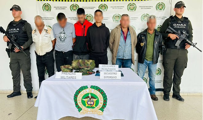 Seis integrantes de la organización Los Stone fueron capturados tras un operativo conjunto de la Gobernación, Policía Nacional, GAULA y Grupo de Operaciones Especiales - crédito Policía Nacional