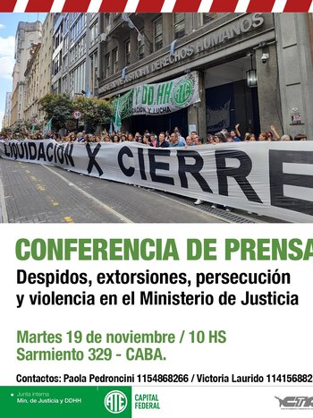 Convocatoria del ATE- Ministerio de Justicia para el amrtes 190 hs