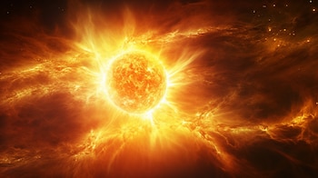 Astro radiante y explosiones solares: fenómenos astronómicos fascinantes. Observa la energía solar en su máxima expresión. Cielo estelar brillante. - (Imagen Ilustrativa Infobae)