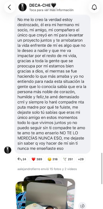 Alejandro Fierro, cantante que se encontraba con César Gastélum cuando fue asesinado por motosicarios
(RS)