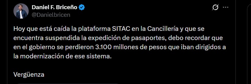 Daniel Briceño sostiene que las fallas actuales reflejan problemas de fondo que él ya había advertido - crédito @Danielbricen/X