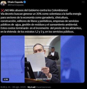 Efraín Cepeda se fue contra el nuevo decreto de Gustavo Petro - crédito @EfrainCepeda