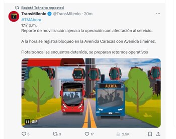 Transmilenio informa de bloqueo en