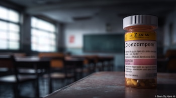 Frasco de clonazepam, medicamento de