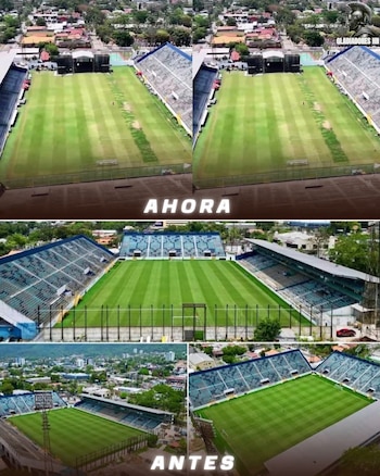 Comparación entre el estado actual y anterior de la cancha genera polémica en redes. (FOTO: X)
