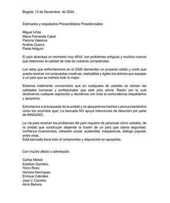 Carta de los siente senadores