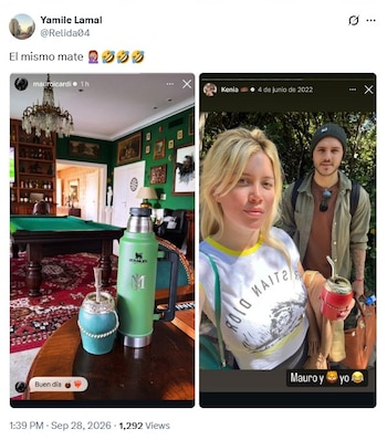 Captura de pantalla de una publicación que muestra dos fotos de historias de Instagram con un mate, un termo y dos personas