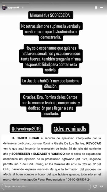 El posteo de Ayelén Paleo con el fallo sobre su madre