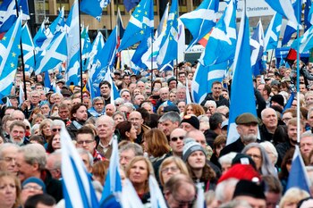 Manifestación independentista en Glasgow, Escocia,