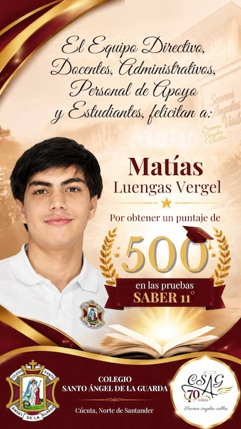 Matías Luengas Vergel realizó toda su formación escolar en el Colegio Santo Ángel de la Guarda de Cúcuta - crédito Colegio Santo Ángel de la Guarda/Facebook
