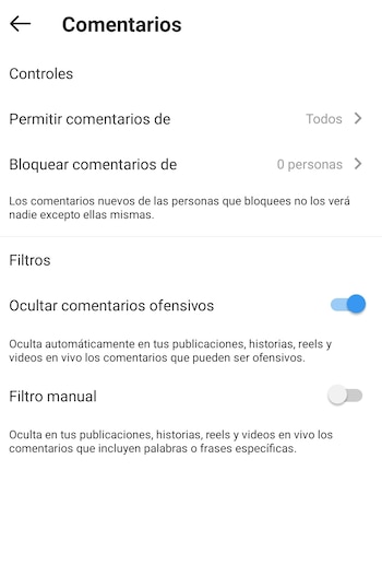 Es posible establecer diferentes filtros