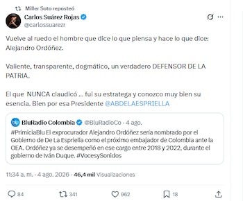 Miller Soto replicó mensaje de Carlos Suárez a Alejandro Ordóñez