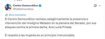 Comunicado del Centro Democrático contra Matador - crédito @CeDemocratico/X