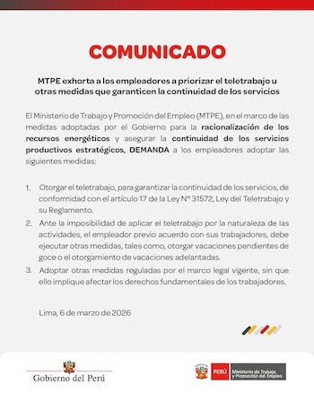 Ministerio de Trabajo insta a