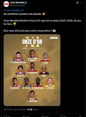 Luis Díaz integra el once ideal de la temporada 2025-2026 elegido por los aficionados en la revista francesa-crédito @OnzeMondial/X
