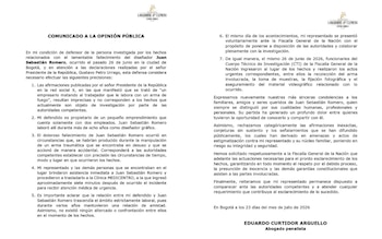 Defensa de señalado en homicidio de Juan Sebastián Romero se pronunció