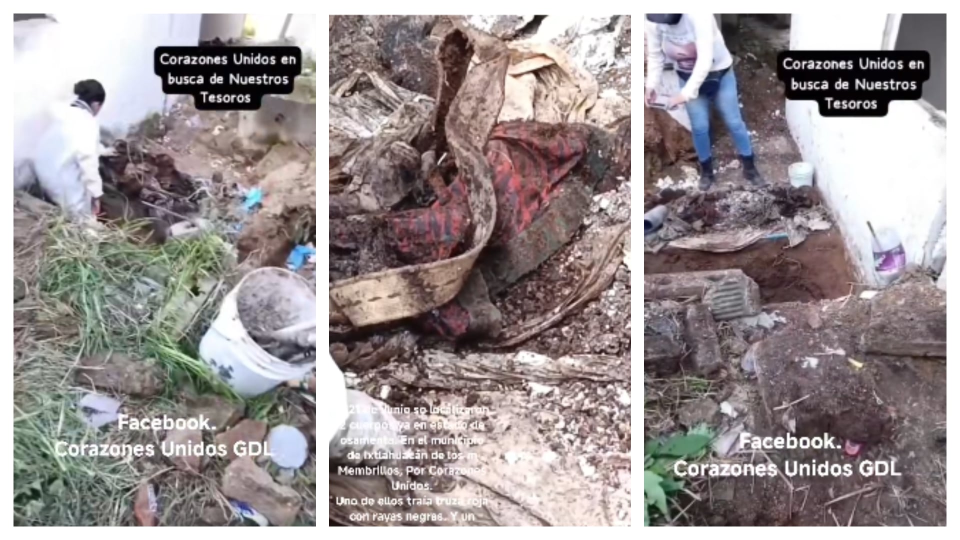 En una jorbada que lleva varias semanas colectivos de madres y padres buscadores encontraron dos cuerpos sumando 33 en Ixtlahuacán de los Membrillos, Jalisco Foto: Facebook Corazones Unidos GDL