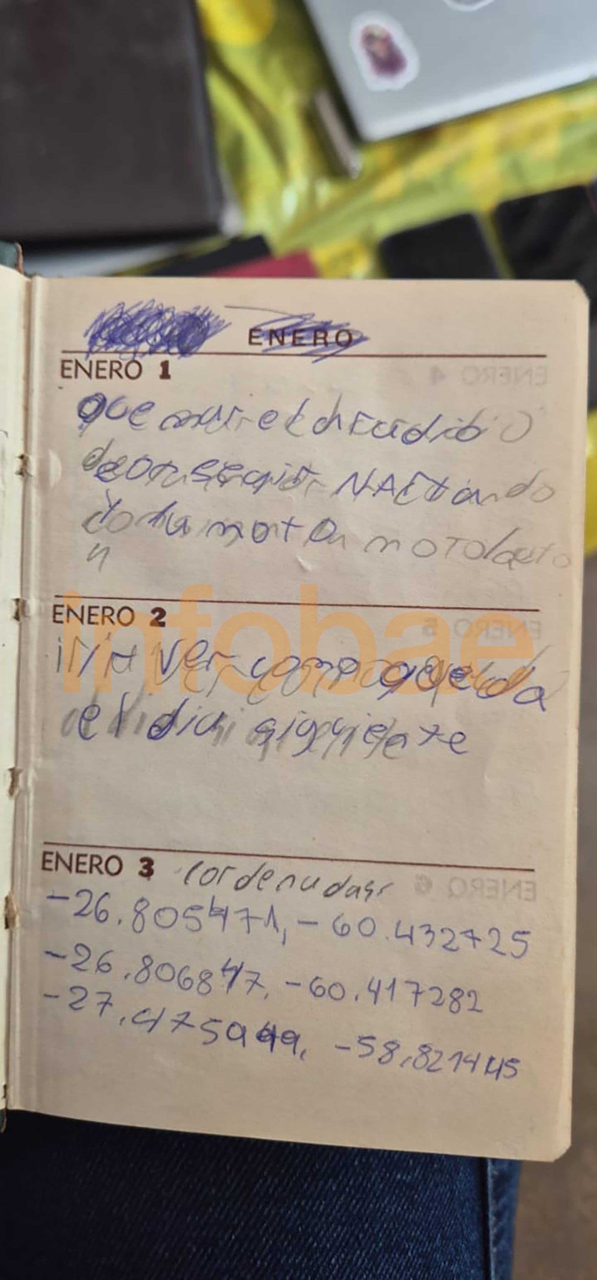 Los apuntes de una de las agendas secuestradas.