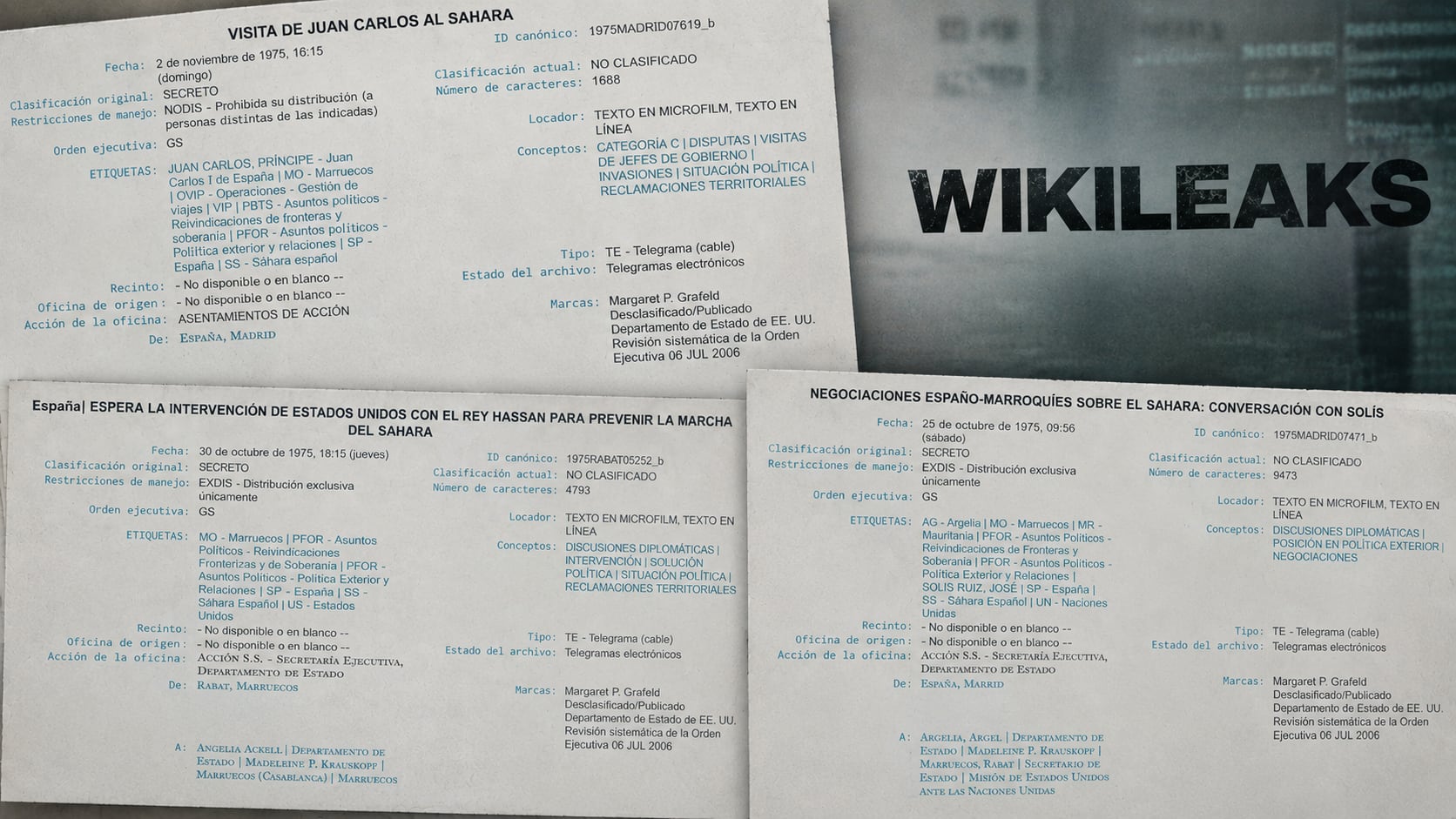 Cables diplomáticos del Departamento de Estado de Estados Unidos filtrados por WikiLeaks recogen los informes sobre la crisis del Sáhara Occidental y la Marcha Verde en 1975. (Wikileaks)