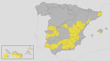 Mapa de alertas meteorológicas para este lunes, 29 de junio de 2026. (Aemet)