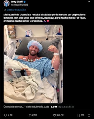 Joey Swoll reveló que estuvo en el hospital.