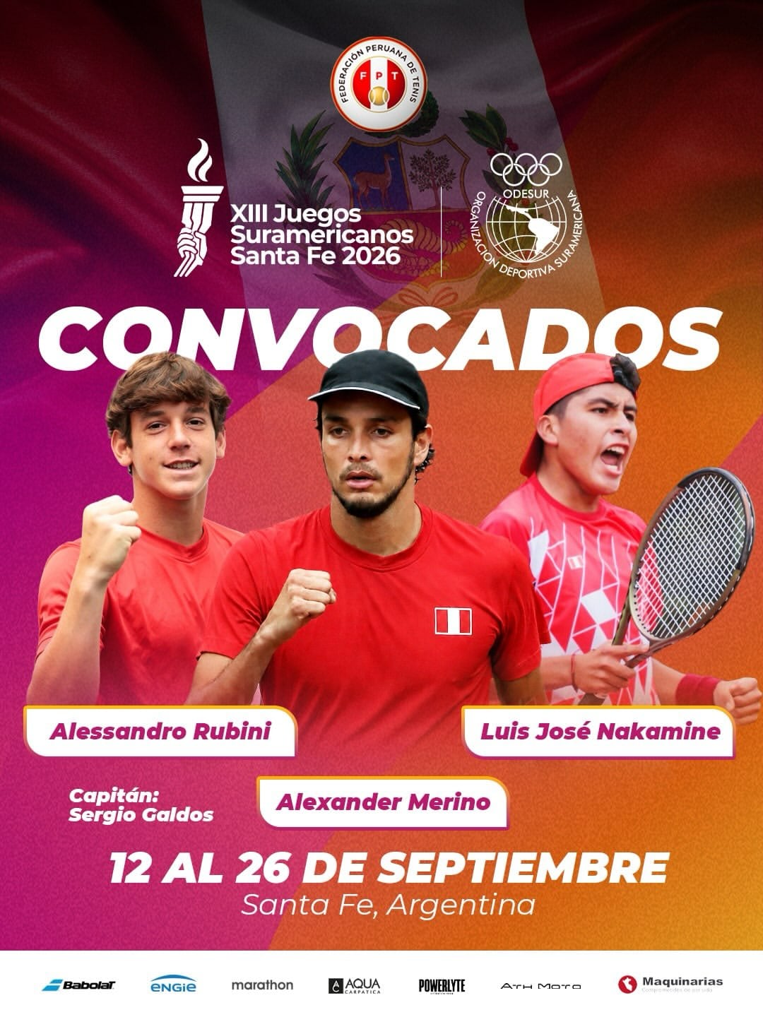 Los convocados de Perú en tenis para los Juegos Suramericanos 2026. Crédito: FPT.