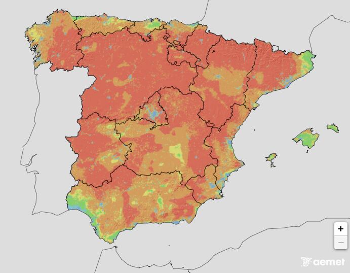 Mapa riesgo de incendios miércoles 29 de julio. (Aemet)