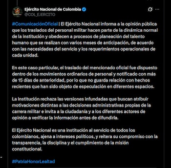 Ejército Nacional - crédito @COL_EJERCITO/X