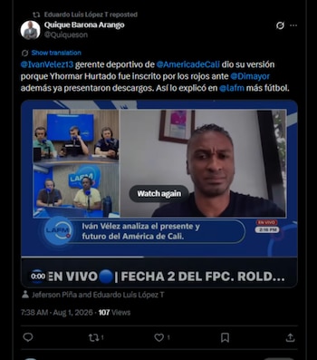 El Gerente Deportivo del América de Cali explicó que el jugador puede inscribirse teniendo en cuenta que en Colombia no se juega campeonato largo-crédito @Quiqueson/X