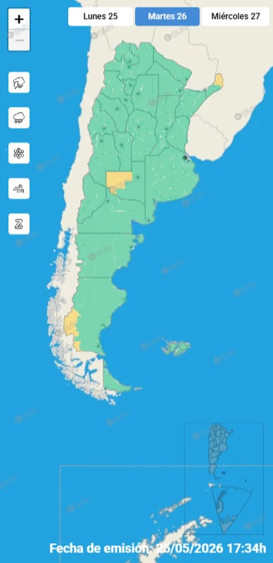 Las pocas precipitaciones de la semana quedan concentradas en el norte del país, en sectores de Formosa, Chaco y Misiones, mientras la región pampeana registra acumulados por debajo de los 5 mm