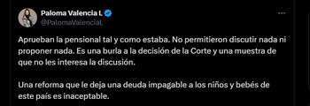 Paloma Valencia cuestionó la aprobación