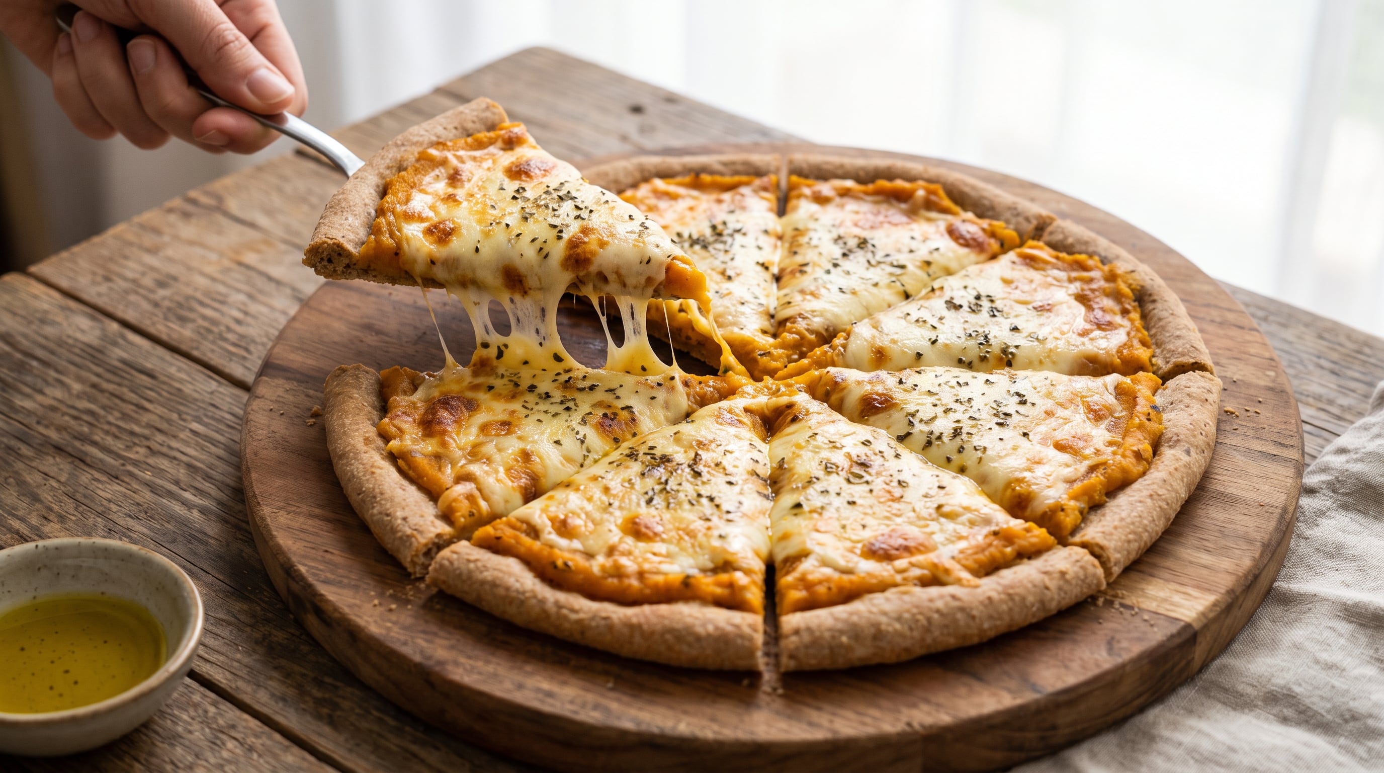 Receta de pizza de calabaza y muzzarella con harina integral, rápida y fácil