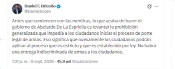 El congresista Daniel F. Briceño aseguró que el decreto expedido por el Gobierno de De la Espriella no implica la entrega indiscriminada de armas a los ciudadanos - crédito @Danielbricen/X