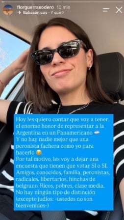 Una publicación en redes sociales expone el mensaje de una representante argentina que incluye expresiones discriminatorias hacia las personas judías. (@florguerrasodero)