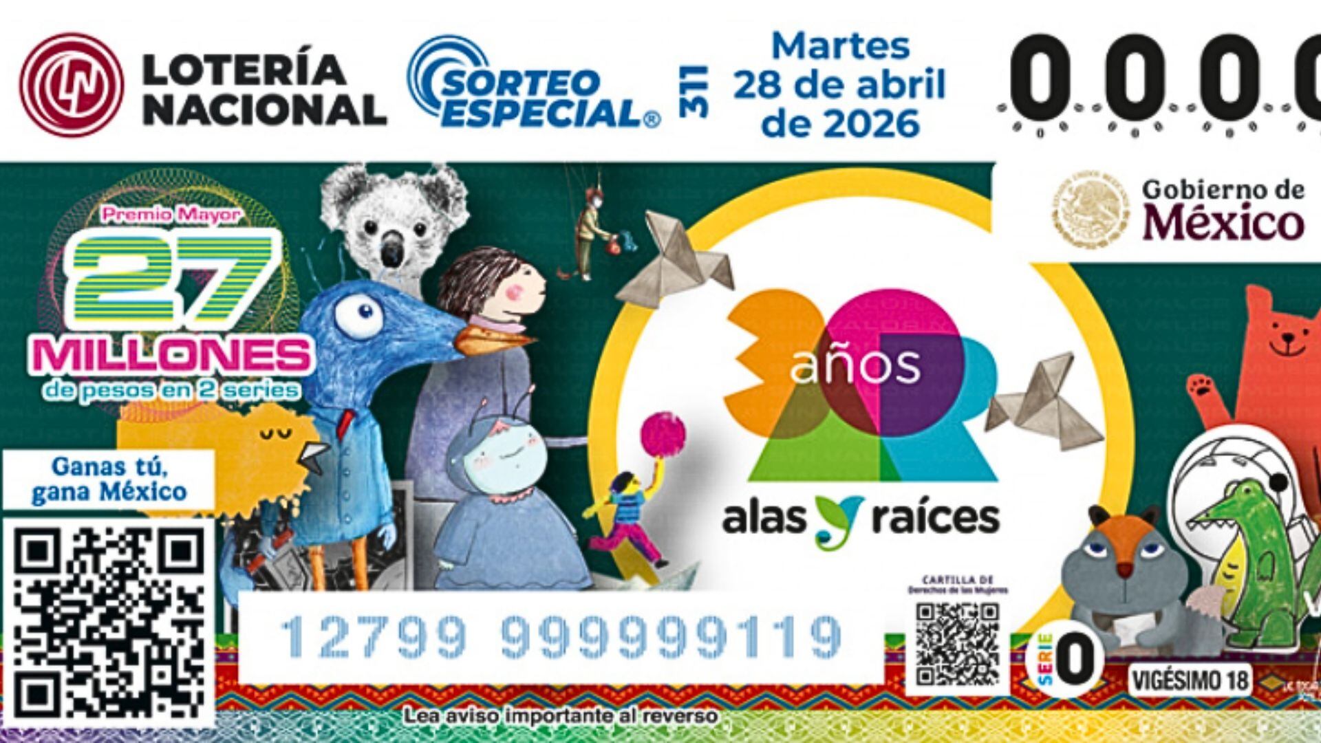 Consulta cuáles fueron los números ganadores de los premios más importantes del Sorteo Especial 311 del martes 28 de abril de 2026. (Lotería Nacional)