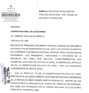 Otro pedido de nulidad de las elecciones.