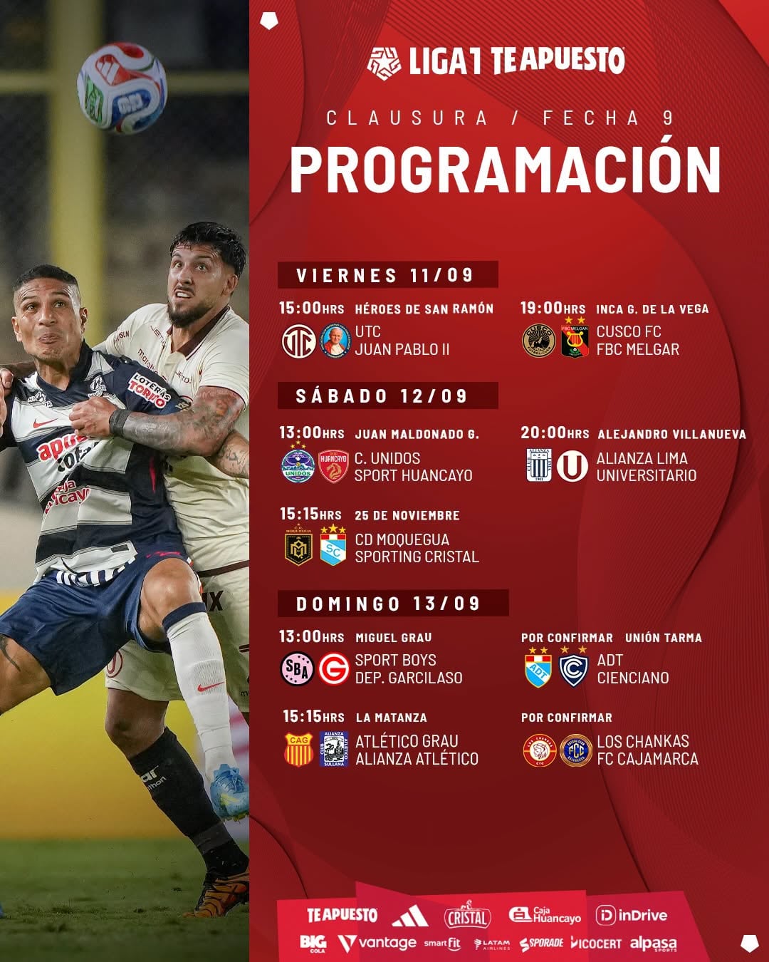 La programación de la fecha 9 del Torneo Clausura de la Liga 1 2026. - créditos: Liga 1