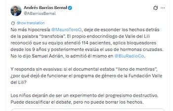 El concejal cuestionó que se califique de transfobia el debate sobre tratamientos médicos para menores trans - crédito @ABarriosBernal/X