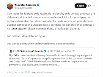 O advogado Alejandro Carranza garante que os danos do fraturamento são irreversíveis - crédito @HombreJurista/X