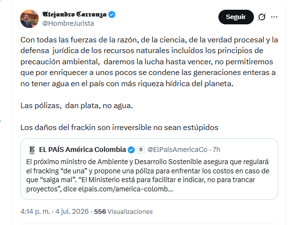 El abogado Alejandro Carranza aseguró que los daños del frackin son irreversibles - crédito @HombreJurista/X