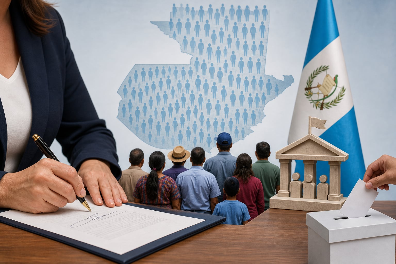 Elementos electorales y el mapa de Guatemala representan la resolución del Tribunal Supremo Electoral para las elecciones municipales de 2027. (Imagen Ilustrativa Infobae)