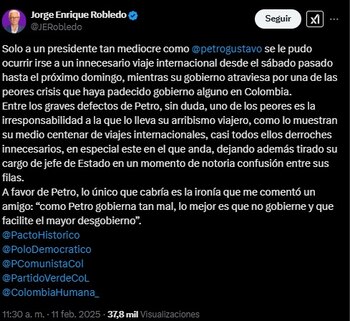 El excandidato presidencial se fue