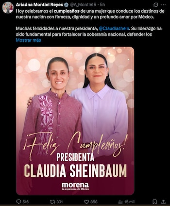 Ariadna Montiel Reyes, afirma que la administración de la presidenta ha sido clave para reforzar la soberanía nacional y subraya un perfil de conducción firme con enfoque humanista